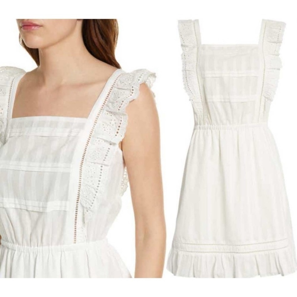 Scotch & Soda Ruffle Eyelet Organic Cotton Pinafore Elastic Waist Mini Dress M